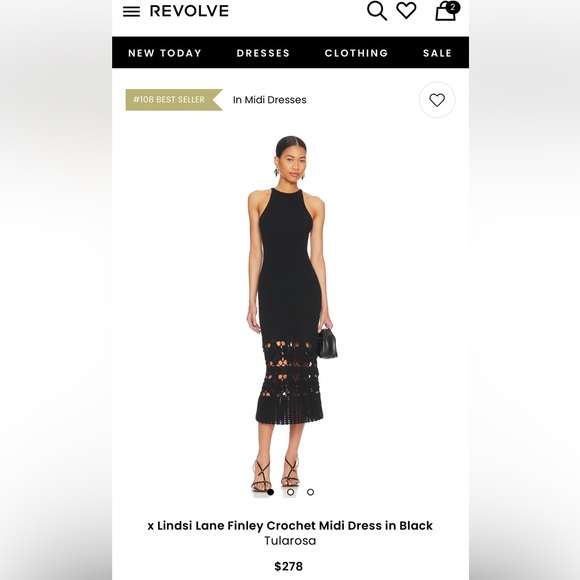 Tularosa Black Crochet Midi Dress - Picture 1 of 5